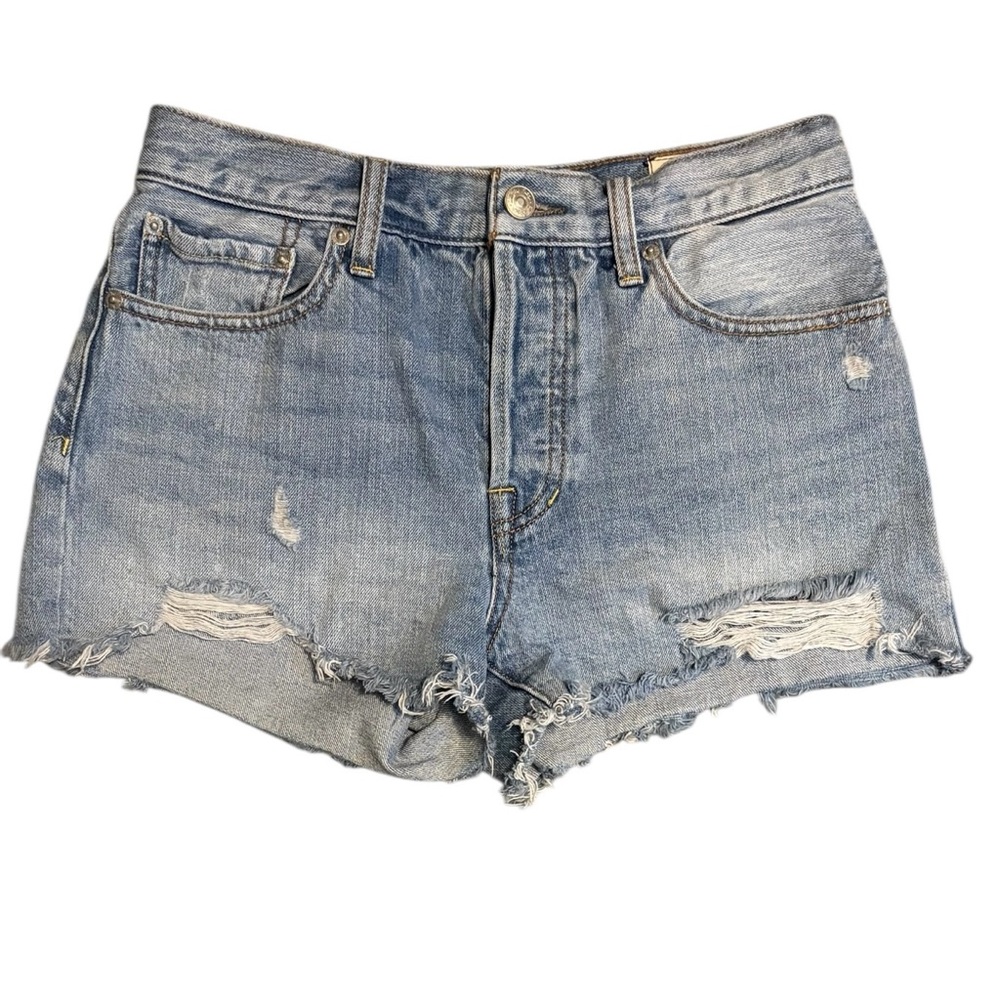 Free People We The Free Distressed Frayed Denim Shorts Mid Rise Size 27